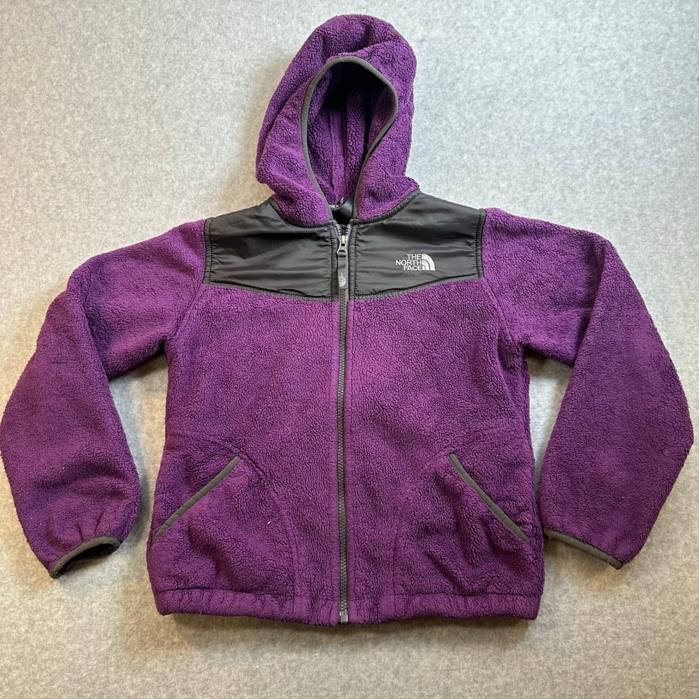 The North Face Girls Purple Denali Hooded Sherpa Fleece Jacket Full Zip Size S